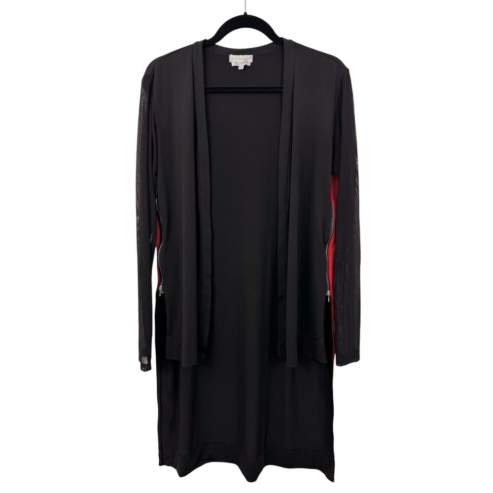Anatomie Travel Dawn High Low Cardigan Women Sz M Wrinkle Free Black Red Zippers